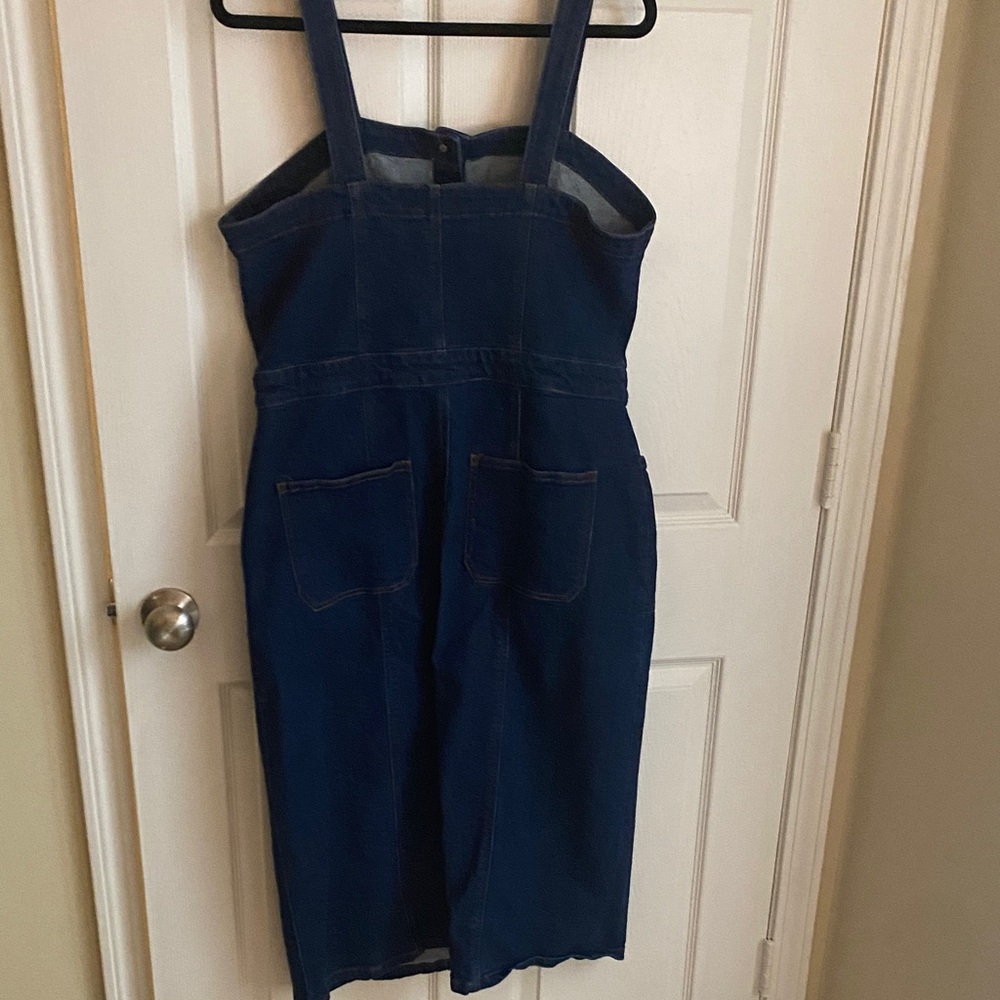 OAT Women's Fitted Denim Overall Button Dress Blue Size 14 - Picture 12 of 12